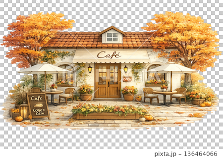 秋季咖啡館外觀插圖 136464066