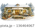 冬のカフェ外観イラスト 136464067