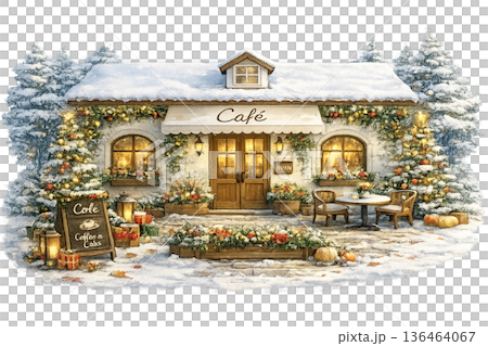 冬のカフェ外観イラスト 136464067
