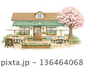 春のカフェ外観イラスト 136464068