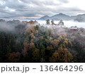 朝霧に包まれる錦秋の郡上八幡城を空撮 朝霧に包まれる錦秋の郡上八幡城を空撮 136464296