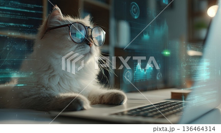 Data Focus Cat at Laptopのイラスト素材 [136464314] - PIXTA