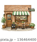 レンガ造りのカフェ外観イラスト 136464400