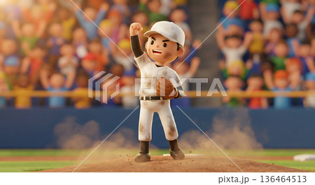 三振を奪い、ガッツポーズするピッチャーの瞬間 三振を奪い、ガッツポーズするピッチャーの瞬間 136464513