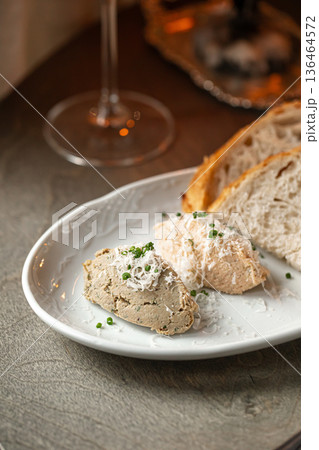 French salmon and duck rillettes 136464572