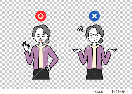 Illustration of a woman giving an OK/NG sign Illustration of a woman giving an OK/NG sign 136464606