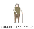 右麻痺の老人が杖を使って立っているカラーイラスト 136465042