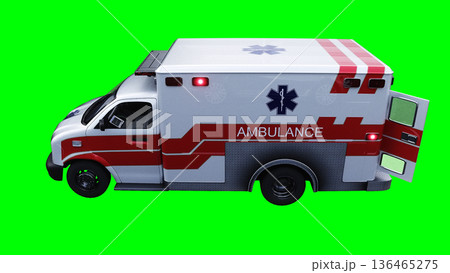 Ambulance green screen isolate. Realistic flashing lights. 3d rendering. 136465275
