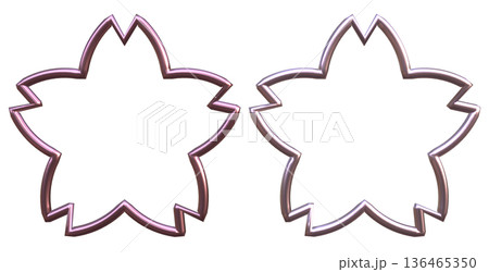 桜の3D立体フレームセット ピンク 華やかな金属質感の飾り枠 透過背景 春のイベントや女子会素材 136465350