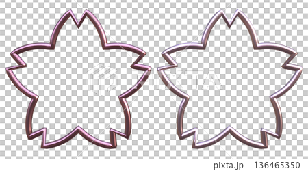 桜の3D立体フレームセット ピンク 華やかな金属質感の飾り枠 透過背景 春のイベントや女子会素材 136465350