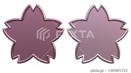 桜の3D立体プレートセット ピンク 梨地メタリック和風ラベル 華やかなタイトル枠 透過背景素材 136465352