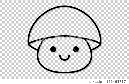 シンプルなラインで描かれた、笑顔のきのこのピクトグラム シンプルなラインで描かれた、笑顔のきのこのピクトグラム 136465717