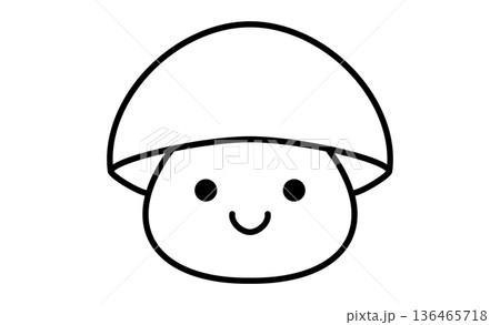 シンプルなラインで描かれた、笑顔のきのこのピクトグラム シンプルなラインで描かれた、笑顔のきのこのピクトグラム 136465718