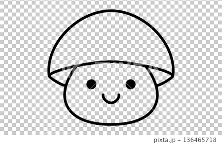 シンプルなラインで描かれた、笑顔のきのこのピクトグラム シンプルなラインで描かれた、笑顔のきのこのピクトグラム 136465718