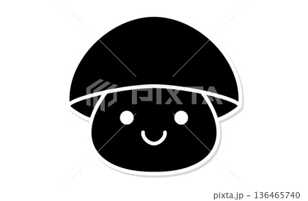 シンプルなラインで描かれた、笑顔のきのこのピクトグラム 136465740