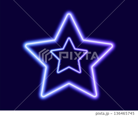 Glowing blue and purple neon stars, glowing light effects, futuristic portal gateway, vibrant and LED illumination border, abstract vector frame composition. 136465745