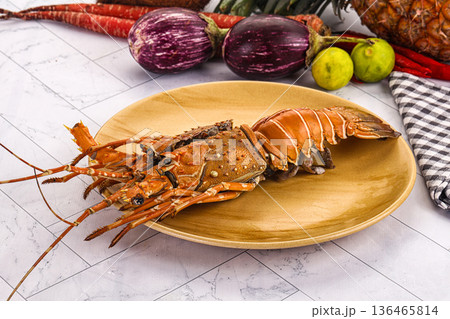 Luxury expensive boiled spiny lobster Luxury expensive boiled spiny lobster 136465814