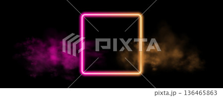 Neon ring with glowing blue light effects, futuristic portal gateway, vibrant smoke and LED illumination. abstract vector frame composition. 136465863