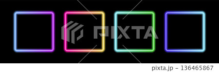 Glowing neon color frames with light effects, futuristic portal gateway, vibrant and LED illumination border, abstract vector frame composition. 136465867