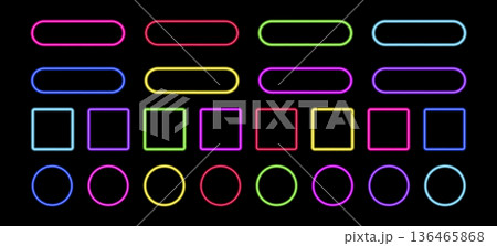 Glowing neon button with vibrant frame, element for modern web interfaces and gaming designs with neon aesthetic, abstract vector frame composition. Glowing neon button with vibrant frame, element for modern web interfaces and gaming designs with neon aesthetic, abstract vector frame composition. 136465868