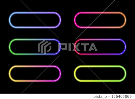 Glowing neon button with vibrant frame, element for modern web interfaces and gaming designs with neon aesthetic, abstract vector frame composition. Glowing neon button with vibrant frame, element for modern web interfaces and gaming designs with neon aesthetic, abstract vector frame composition. 136465869