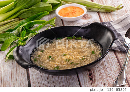 Hot Asian crab meat soup Hot Asian crab meat soup 136465895