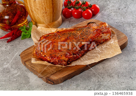 Raw marinated pork loin steak Raw marinated pork loin steak 136465938