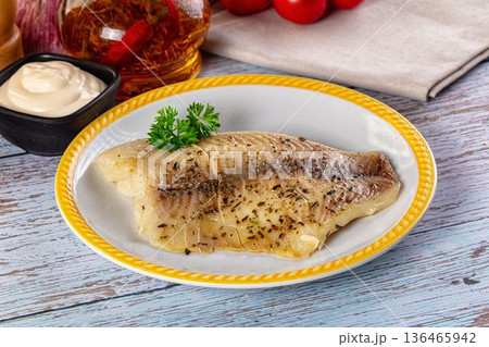 Steamed dietary tilapia fish fillet 136465942