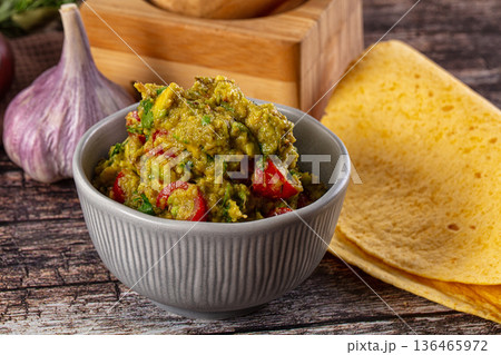 Green spicy Mexican guacamole dip Green spicy Mexican guacamole dip 136465972