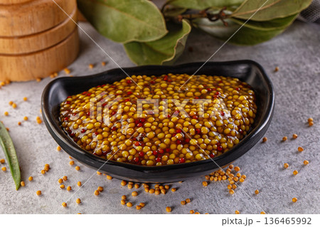 French mustard sauce with seeds French mustard sauce with seeds 136465992