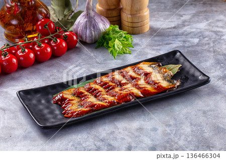 Grilled eel with unagi sauce 136466304