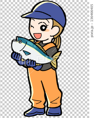 Fisherwoman holding a fish 136466405