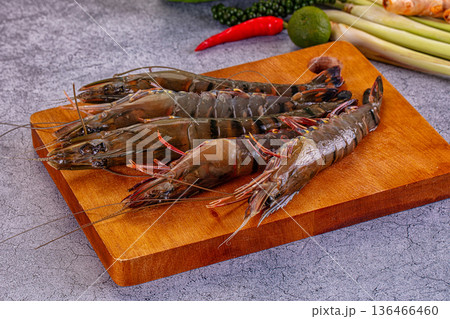 Raw fresh tiger prawn for cooking Raw fresh tiger prawn for cooking 136466460