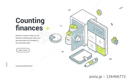 Counting Finances And Money Management For Savings Isometric Banner Vector Illustration 136466772