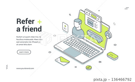 Refer A Friend Marketing And Loyalty Program Isometric Banner Vector Illustration Refer A Friend Marketing And Loyalty Program Isometric Banner Vector Illustration 136466792