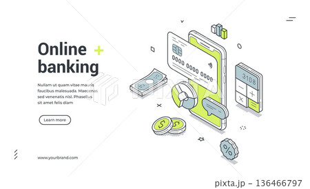 Online Banking And Mobile Finance Isometric Banner Vector Illustration 136466797