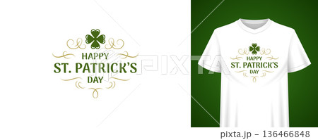Happy St Patricks Day T-Shirt Print Vector Illustration Template With Shamrock 136466848