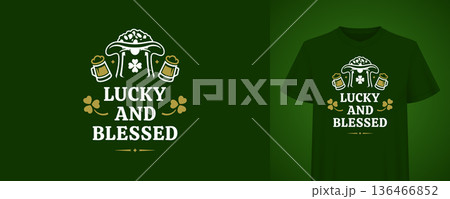 St Patricks Day T-Shirt Print With Leprechaun Hat Vector Illustration Template 136466852