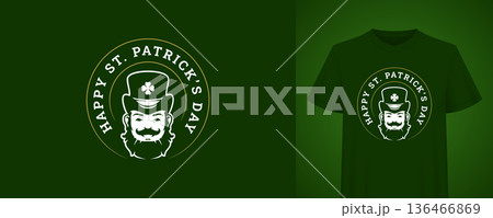 St Patricks Day Leprechaun Face T-shirt Print Vector Illustration Template 136466869