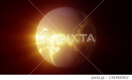 Intense golden energy sphere glowing with bright swirling light waves and warm radiant flares in a dark background Intense golden energy sphere glowing with bright swirling light waves and warm radiant flares in a dark background 136466902