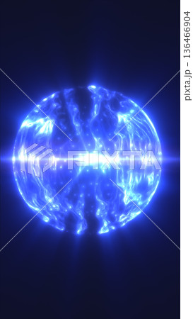 Glowing blue plasma sphere with electric filaments and lens flare on dark background, futuristic energy orb concept Glowing blue plasma sphere with electric filaments and lens flare on dark background, futuristic energy orb concept 136466904