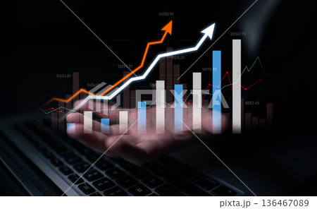 Business Growth Concept with Hands, Graphs, and Data Analysis, Showing Rising Trends and Financial Success on a Dark Background Scalp Business Growth Concept with Hands, Graphs, and Data Analysis, Showing Rising Trends and Financial Success on a Dark Background Scalp 136467089