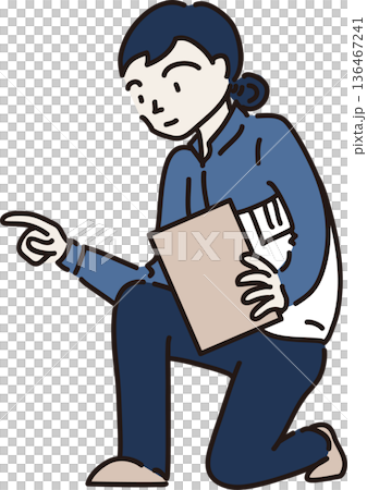 作業服を着た女性の全身イラスト 青色の制服 作業服を着た女性の全身イラスト 青色の制服 136467241