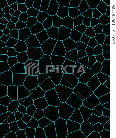 Cyan Neon Voronoi Geometric Pattern - Abstract Polygonal Mesh Background on Black 136467486