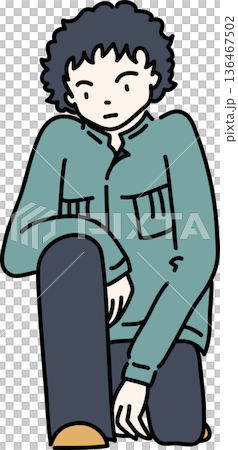 Full-body illustration of a man wearing work clothes, green uniform Full-body illustration of a man wearing work clothes, green uniform 136467502