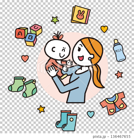 赤ちゃんを抱き抱える赤ちゃんとベビー用品 136467655