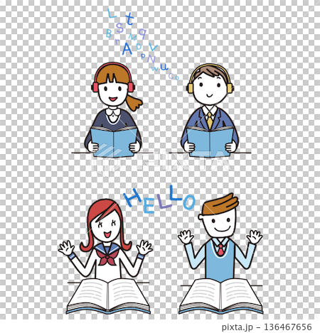 机に向かって男女の生徒が英語の学習をする 136467656