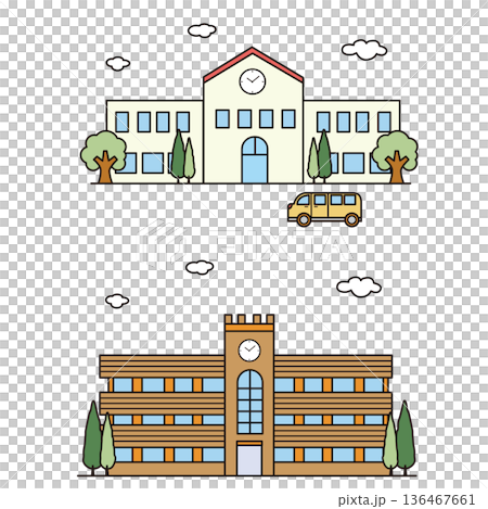 教育建築，例如大學教學大樓和小學教學大樓。 136467661