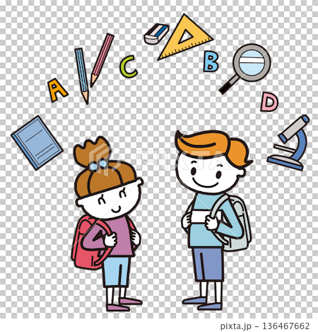 孩子們背著書包在學校學習 136467662