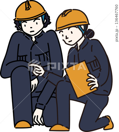 ヘルメットをかぶり作業服を着た男女ふたり組の全身イラスト 紺色の制服 ヘルメットをかぶり作業服を着た男女ふたり組の全身イラスト 紺色の制服 136467760